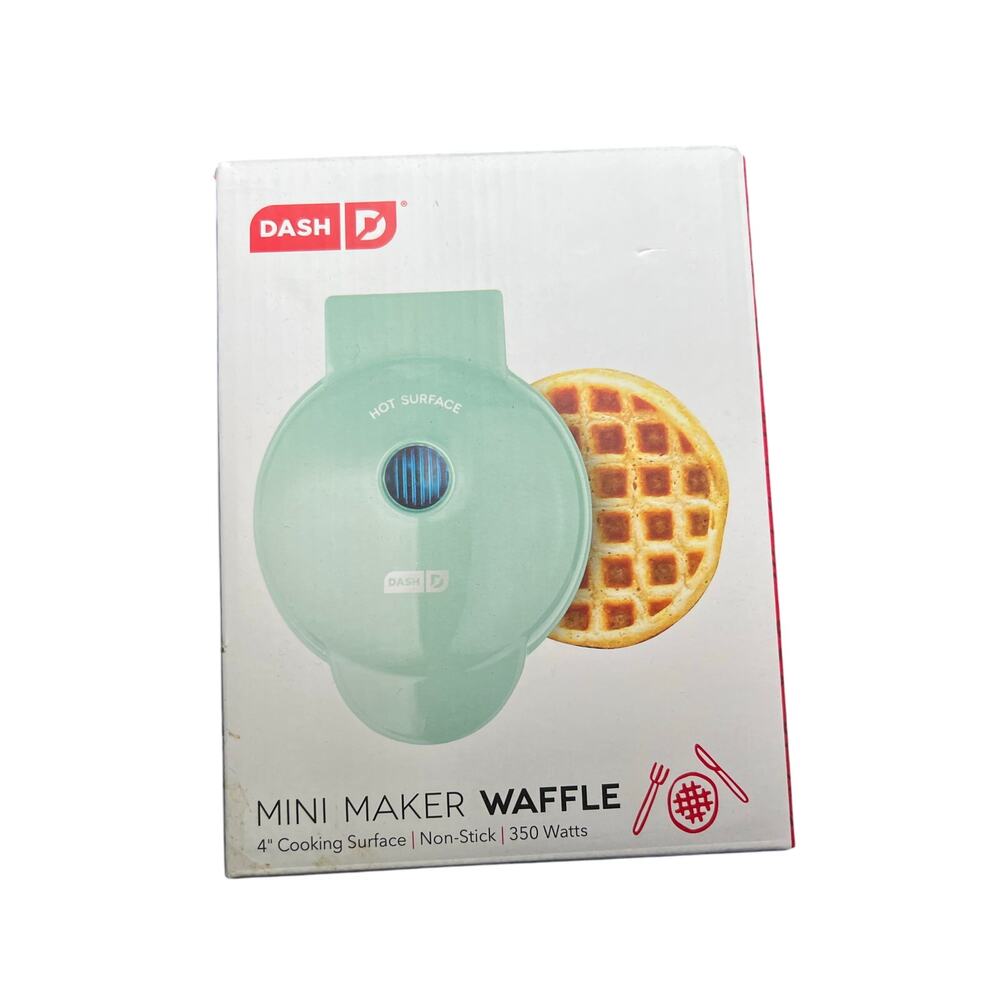 Dash Mini Waffle Maker 4” Non-Stick Teal Aqua Compact Kitchen Appliance 350W New